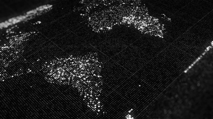 Poster - Abstract monochrome searching system during working process, futuristic background and modern technologies concept. Animation. Abstract flowing continents on black background, seamless loop.