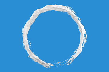 Wall Mural - milk liquid splash circle isolated on blue color background. 3d render illustration