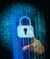 closed padlock on digital background, cyber security