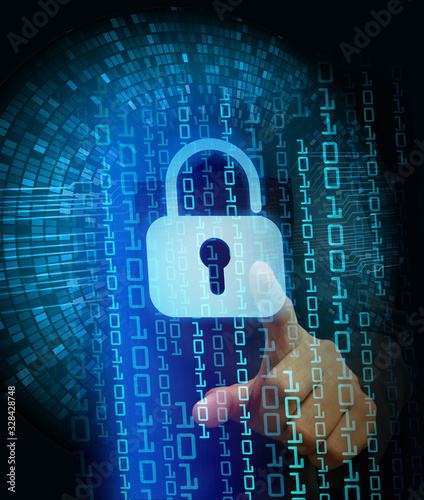 Fotografía Closed Padlock on digital background, cyber security