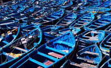 Blue Fishing Boats In Essaouira, Morocco 