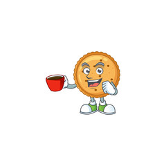 Poster - Cool peanut butter cookies cartoon character with a cup of coffee