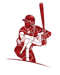 Group of Baseball players action cartoon sport graphic vector.