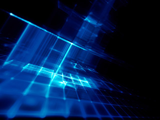 Fototapete - Abstract blue on black background element. Fractal graphics 3d illustration. Science or technology concept.