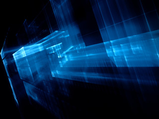 Poster - Abstract blue on black background element. Fractal graphics 3d illustration. Science or technology concept.