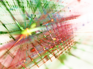 Poster - Abstract green and red background element on white. Fractal graphics 3d illustration. Science or technology concept.