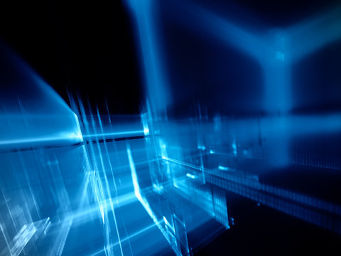 Abstract blue on black background element. Fractal graphics 3d illustration. Science or technology concept.