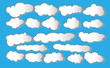 White clouds with shadows on a blue background. Vector illustration