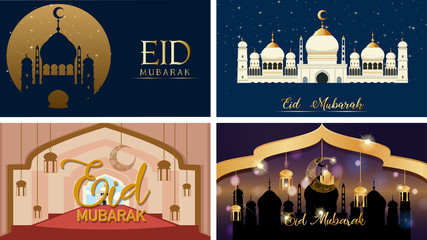 Wall Mural - Four background designs for Muslim festival Eid Mubarak