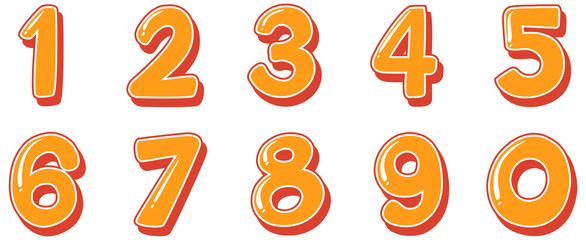 Wall Mural - Font design for numbers one to zero on white background