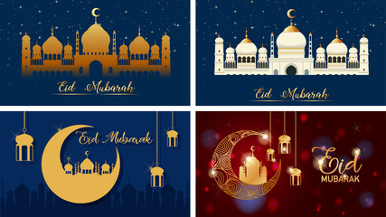 Wall Mural - four background designs for muslim festival eid mubarak