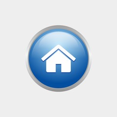 Poster - simple Home glossy icon with Blue color design, circle glossy button template vector for website, advertising, print 