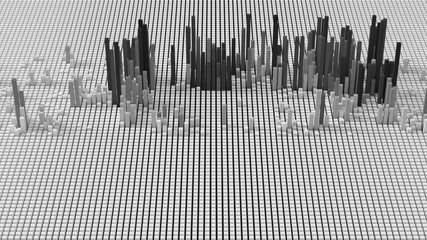 Fototapete - 3d render of grid of blocks with pushing up details. Complex digital and analysing concept. Technology background. Loop sequence.