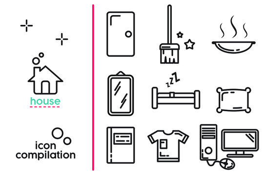 The objects inside the house, line art vector