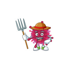 Sticker - sweet Farmer amoeba coronaviruses cartoon mascot with hat and tools