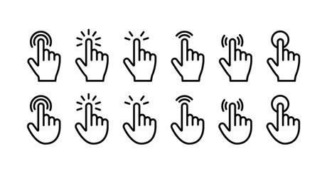 Poster - Index finger click icons set. Vector line style.