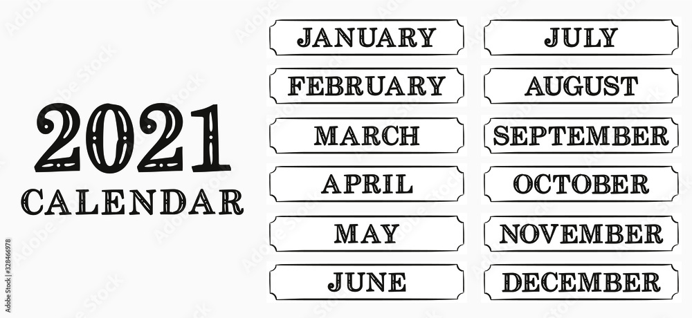 Vetor 2021 calendar headers. Designs for printing a calendar. Names of ...