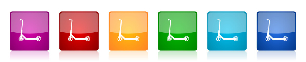 Aufkleber - Scooter icon set, sport, activity, vehicle, colorful square glossy vector illustrations in 6 options for web design and mobile applications