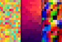 Abstract Modern Fun And Very Colorful Series Of Squares Or Pixels In All The Colors Of The Spectrum, From Light, Dark And Pastel.