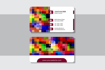 Poster - abstract colorful mosaic business card set design vector. colorful identity, abstract square background. Polygonal texture. With icons of contacts. white background.
