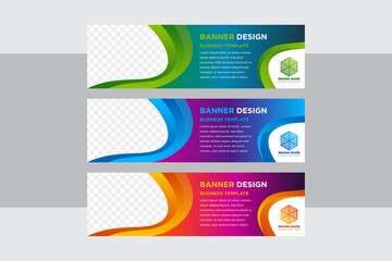 Poster - Vector abstract geometric design banner web template. Modern design. Web background with gradient color or header Templates. Space for photo. Border wave use gradient green, blue and orange.