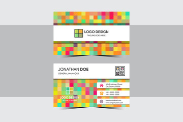 Poster - abstract colorful mosaic business card set design vector. colorful identity, abstract square background. Polygonal texture. With icons of contacts. bright color.