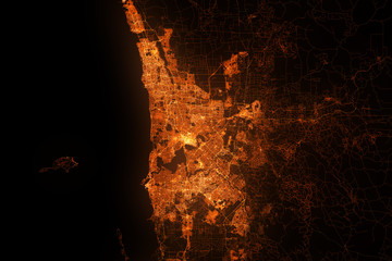 Poster - Perth top view from satellite at night. Aerial view on modern city. Urbanization concept