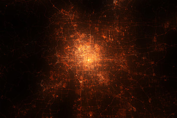 Poster - Beijing top view from satellite at night. Aerial view on modern city. Urbanization concept