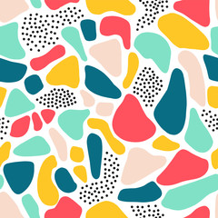 Canvas Print - Seamless pattern abstract shapes Terrazzo mosaic style. Repeating collage background pink blue yellow teal fragments. 