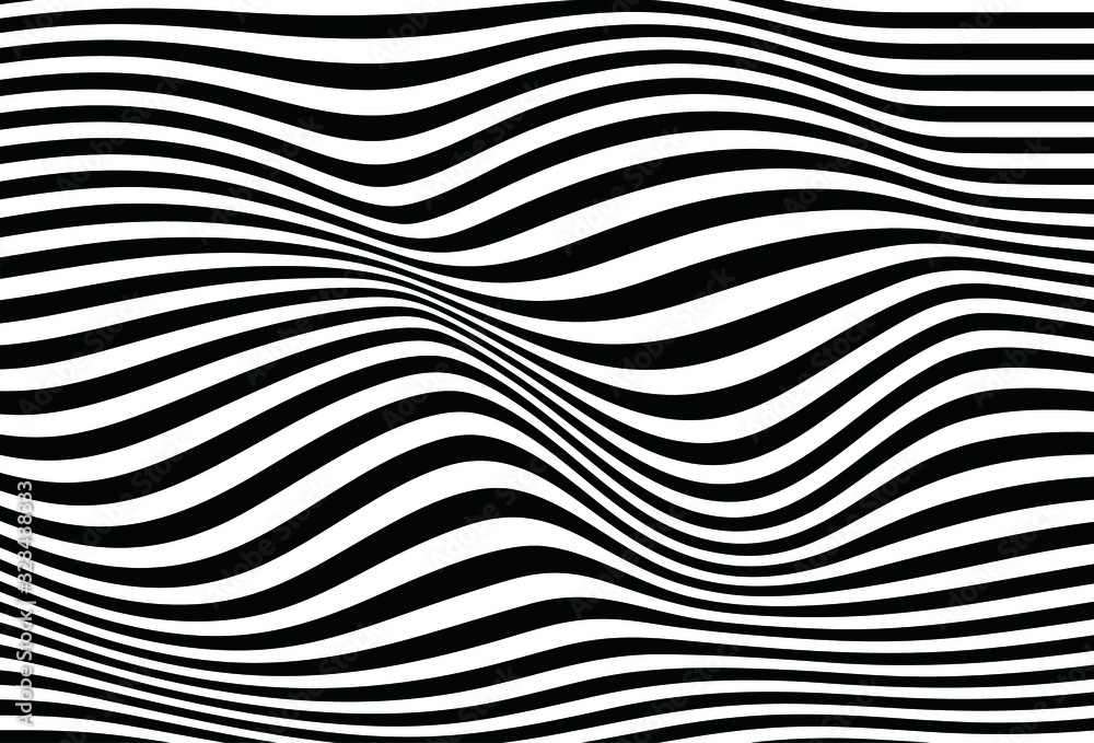 Abstract vector waves from curves of black lines on a white background ...