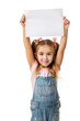 © producer - Happy cute child holding empty blank isolated on white background. kid with placard board for your text. girl with white sheet of paper. copy space