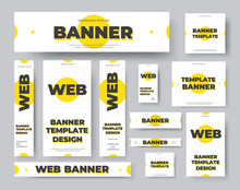 Rectangular, Square, Horizontal And Vertical Vector Web Banners With Yellow Circles On A White Background.