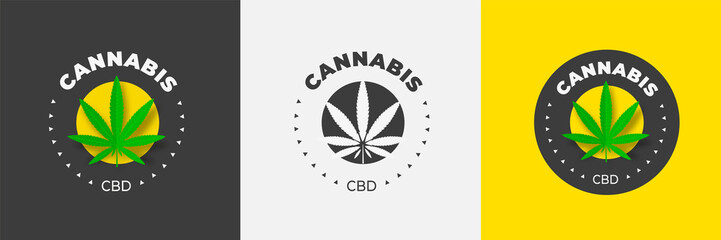 Poster - Graphic logo design with medical marijuana, on a colored background in the center of the circle.