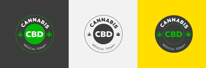 Poster - Graphic emblem with sativa and indica on a colored background in the center of the circle.