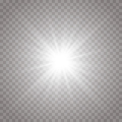 Wall Mural - Glow isolated white transparent light effect, lens flare, explosion, shine, line, sun flare, spark and stars. Abstract design of special effect element. Shining ray with lightning