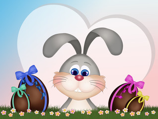 Wall Mural - Easter bunny with chocolate egg