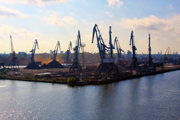 Industrial port with cranes and containers