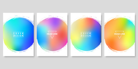 Wall Mural - Set of Colorful Circular Gradient Backgrounds with Brush Strokes. Vector Cover Design Templates.