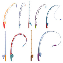 Fishing Rod Icons Set. Cartoon Set Of Fishing Rod Vector Icons For Web Design