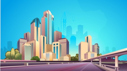 Wall Mural - City street buildings, skyline view