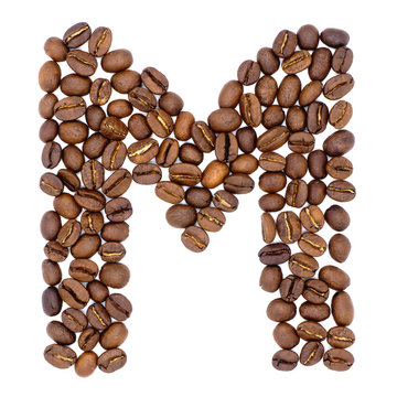 Letter M from coffee alphabet isolated on white