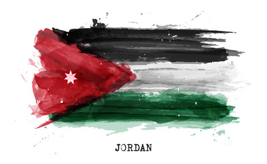 Wall Mural - Realistic watercolor painting flag of Jordan . Vector .