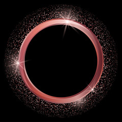 Leinwandbilder - Rose gold circle frame. Rose golden round frame isolated on black background. Circle shape. Isolated vector. Trendy design template. Luxury vintage golden vector invitation card template.