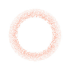 Leinwandbilder - Rose gold splash or glittering spangles round frame with empty center for text. Rose gold glittering circle made of tiny uneven round dots on white background. Vector illustration.