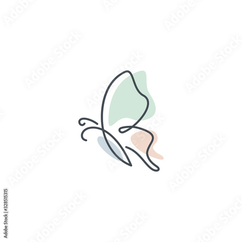 Cuadros en Lienzo Beauty Flying Butterfly Logo with simple minimalist line art monoline style