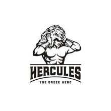Hercules Heracles Lion Headdress, Muscular Myth Greek Warrior Vintage Retro Logo Design
