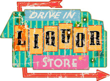 Vintage American Super Grunge Liquor Store Sign, Vector Illustration