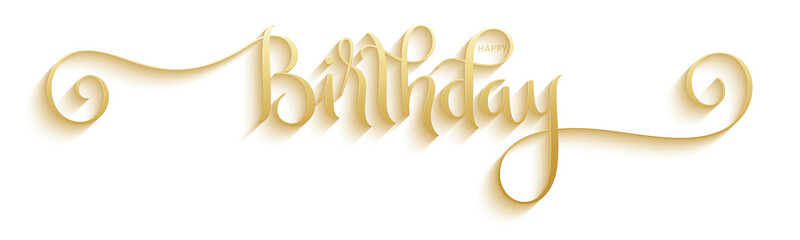 Wall Mural - HAPPY BIRTHDAY metallic gold vector brush calligraphy banner with spirals