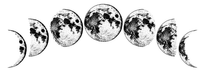 Wall Mural - moon phases planets in solar system. astrology or astronomical galaxy space. orbit or circle. engrav