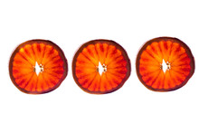 Three Fresh Sicilian Orange Pieces On White Background.